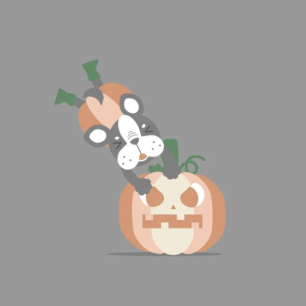 Felice Festa Halloween Con Simpatico Cane Zucca Piatto Vettore Illustrazione — Vettoriale Stock