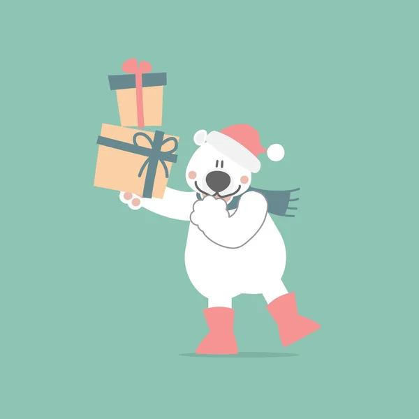 Frohe Weihnachten Und Ein Glückliches Neues Jahr Mit Niedlichen Eisbär — Stockvektor