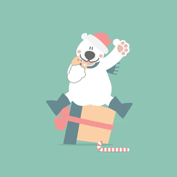 Feliz Natal Feliz Ano Novo Com Urso Polar Bonito Cana — Vetor de Stock