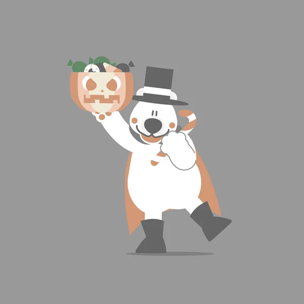Szczęśliwy Halloween Święto Niedźwiedzia Polarnego Dyni Trzciny Cukrowej Płaski Wektor — Wektor stockowy