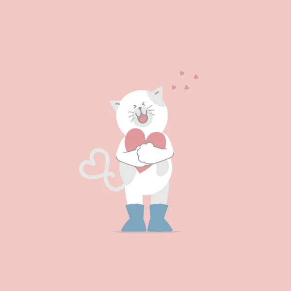 かわいい猫と心幸せなバレンタインデー誕生日愛のコンセプトフラットベクトルイラスト漫画キャラクターデザイン孤立 — ストックベクタ