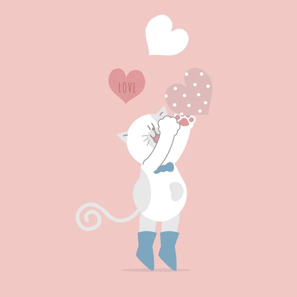 Милий Кіт Серця Щасливий День Святого Валентина День Народження Концепція — стоковий вектор