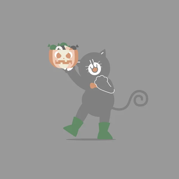 Веселый Праздник Хэллоуина Симпатичной Черной Кошкой Родными Откровенной Плоской Векторной — стоковый вектор