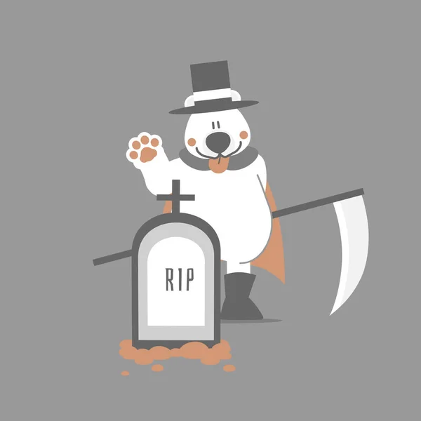 Halloween Feliz Com Urso Polar Foice Lápide Design Personagem Desenho —  Vetores de Stock