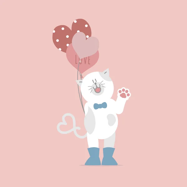 Милий Милий Кіт Серце Повітряні Кулі Щасливий День Святого Валентина — стоковий вектор