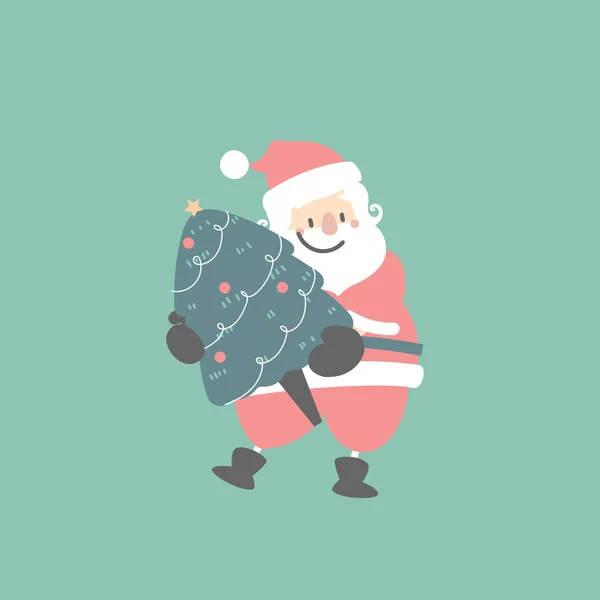 Веселого Рождества Счастливого Нового Года Милым Санта Клаусом Проведение Елки — стоковый вектор