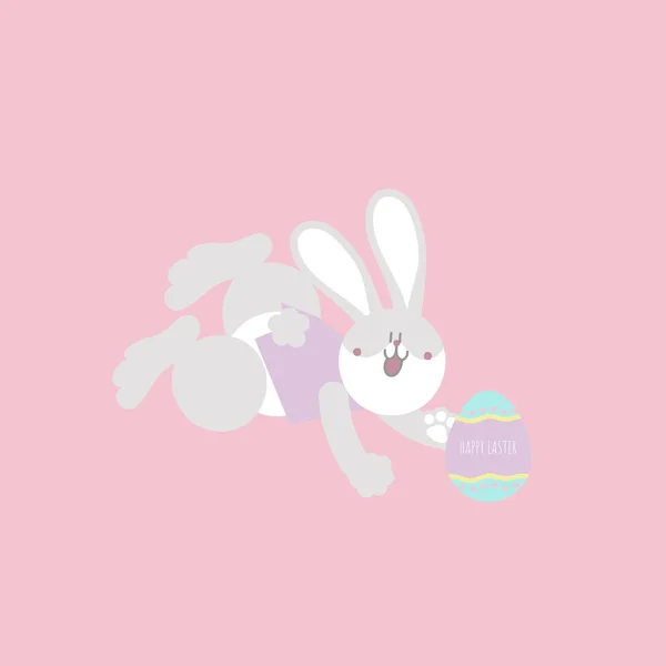 Весёлого Пасхального Фестиваля Животным Кроликом Яйцом Пастельным Цветом Плоским Векторным — стоковый вектор