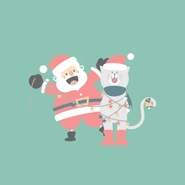 Feliz Navidad Feliz Año Nuevo Con Lindo Santa Claus Gato — Archivo Imágenes Vectoriales