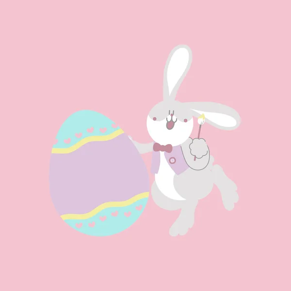 Fröhliche Osterfest Mit Tier Haustier Hase Kaninchen Pinsel Und Pastellfarbe — Stockvektor