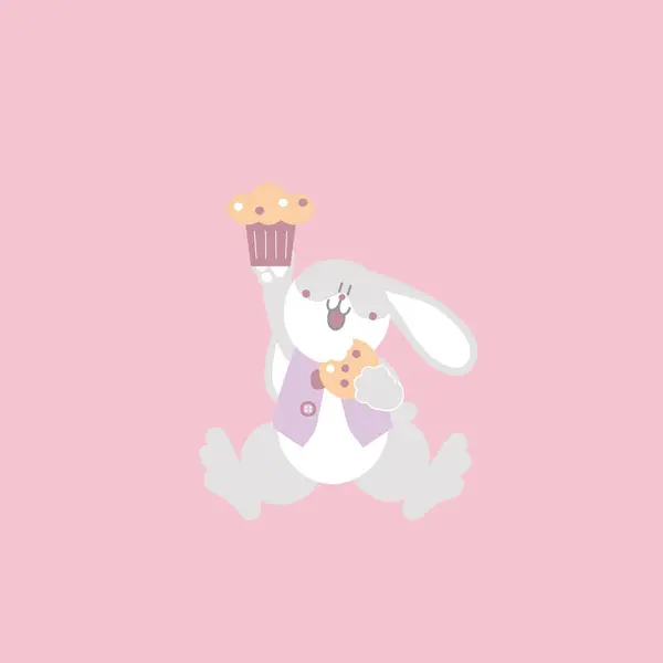 Fröhliche Osterfest Mit Tier Haustier Hase Kaninchen Cupcake Und Plätzchen — Stockvektor
