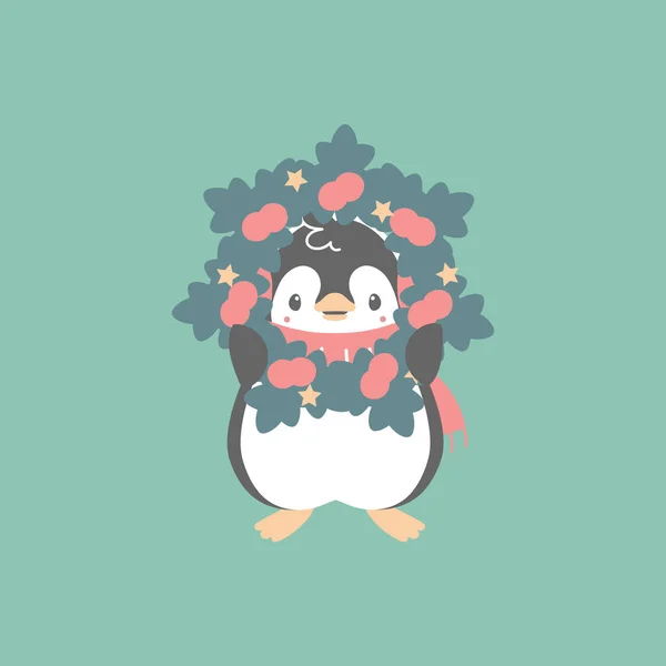 Frohe Weihnachten Und Ein Glückliches Neues Jahr Mit Niedlichen Pinguin — Stockvektor
