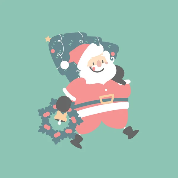 크리스마스 소나무와 일러스트 캐릭터 디자인에 화환을 귀여운 클로스와 즐거운 크리스마스와 — 스톡 벡터