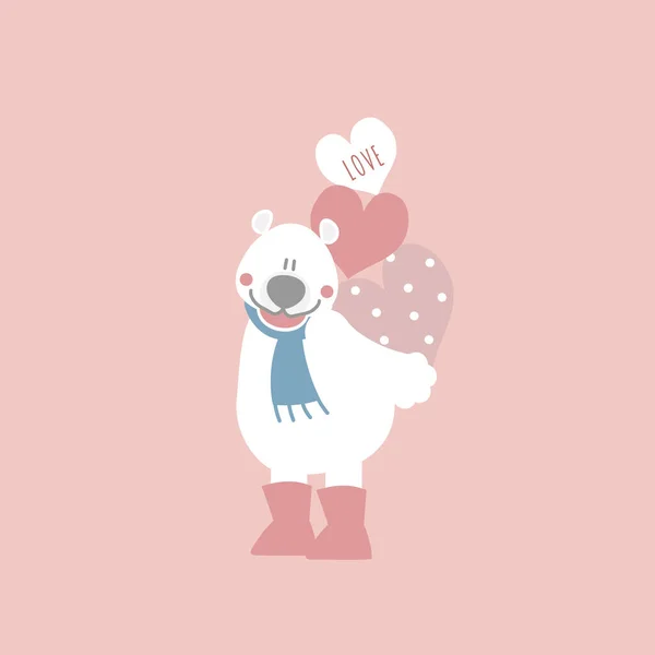 Niedlich Und Reizend Weißer Eisbär Mit Herz Glücklicher Valentinstag Liebeskonzept — Stockvektor