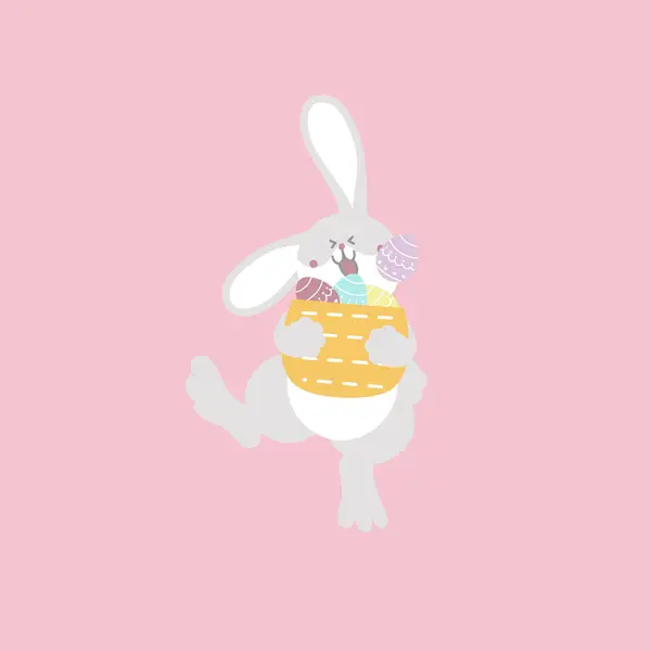 Fröhliche Osterfest Mit Tier Haustier Hase Kaninchen Und Korb Mit — Stockvektor
