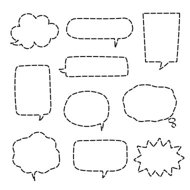 Siyah ve beyaz renkli kesik çizgi konuşma balonu, simge etiketi anahtar sözcük planlayıcısı metin kutusu afişi, düz vektör illüstrasyon tasarımı izole edilmiş