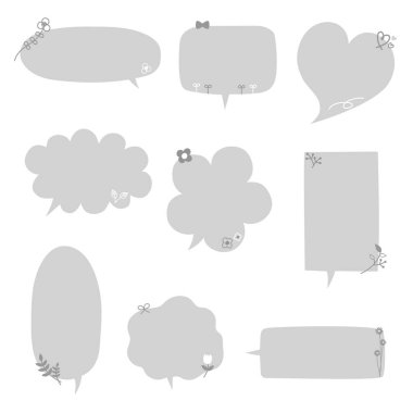 Asgari konuşma balonu koleksiyonu, konuşma metni afişi, düz tasarım vektör illüstrasyonunu düşünün