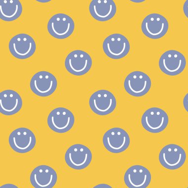 Sarı arka planda kusursuz minimum gülümseme çizgisi çizimi tekrarlama şekli, düz vektör çizim grafik tasarımı