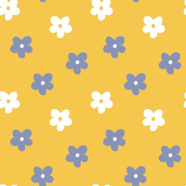 Sarı arka planda kusursuz beyaz ve mavi renk deseni, düz vektör çizim grafik tasarımı