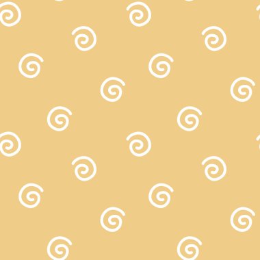 Sarı arkaplandaki kusursuz minimum spiral tekrarlama şablonu, düz vektör çizim grafik tasarımı