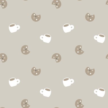 Kahverengi arka planda kusursuz minimal çerez ve kahve tekrarlama deseni, düz vektör çizim grafik tasarımı