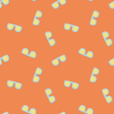 Kusursuz en az renkli güneş gözlüğü turuncu arka planda tekrarlanan desen, düz vektör çizim grafik tasarımı