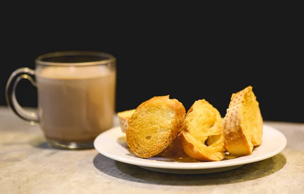 stock image photo of french toast ( torrada de po francs ) in a basket at breakfast.