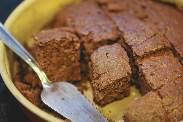 Närbild Läckra Chokladtårta Choklad Brownies — Stockfoto