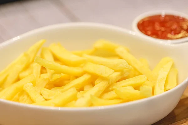 Tasty French Fries Potatoes Ketchup Close View — Stock Photo, Image