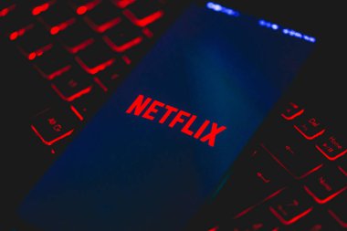 Brasilia, Federal Bölge, Brezilya - Nisan 2023. Akıllı telefon ekranında Netflix uygulama logosu