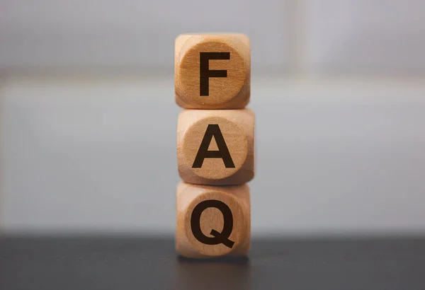 Acronym Faq Frequently Asked Questions Written Wooden Cubes Grey Background — Stock Photo, Image
