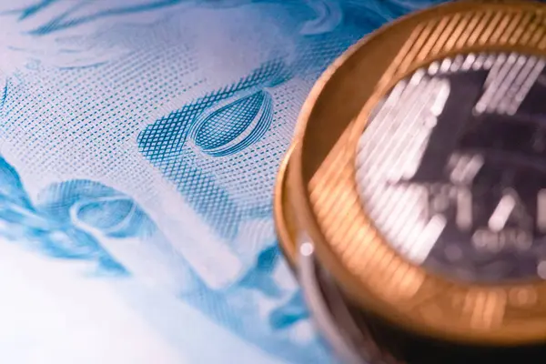 Brezilya Real 100 reais notu ve makro fotoğrafçılıkta Brezilya parası. Brezilya ekonomisi, finans, vergi ve enflasyon
