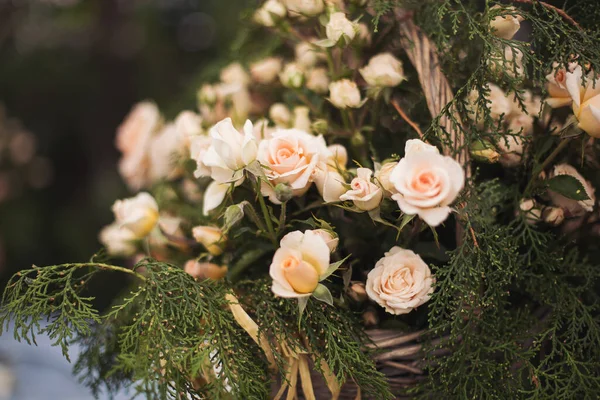 Delicadas Rosas Brancas Flores Composição Belas Flores Decoração Close Banner — Fotografia de Stock