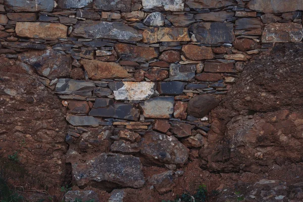 Close Shot Beautifully Textured Dry Stone Wall Old Rough Gray — Stock Photo, Image