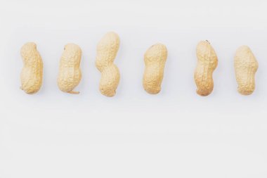 Beyaz arka planda yer fıstıkları. Yer fıstığı kabuklu ve özetle. Yakın planda kurutulmuş fıstık. Fıstık kabuklu, kabuksuz ve kabuklu fıstık..