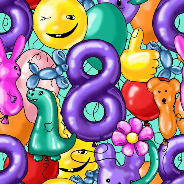 Jag Tänkte Ballonger Till Barnkalas Och Födelsedag Handritat Digitalt Papper — Stockfoto