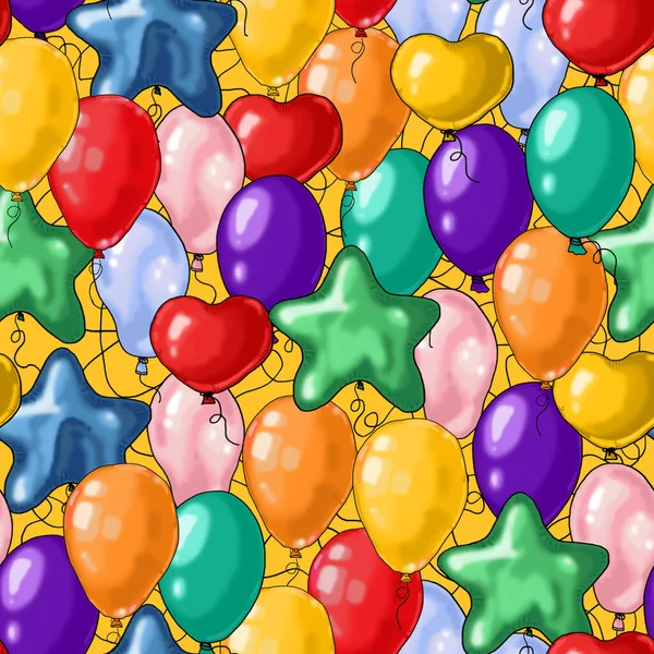 Figured Balloons Childrens Party Birthday Hand Drawn Digital Paper Seamless — Stock Photo, Image
