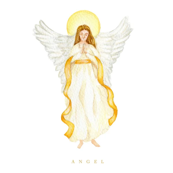 Kerst Engel Aquarel Illustratie Christelijke Geboorte Engel Met Vleugels Geïsoleerd — Stockfoto