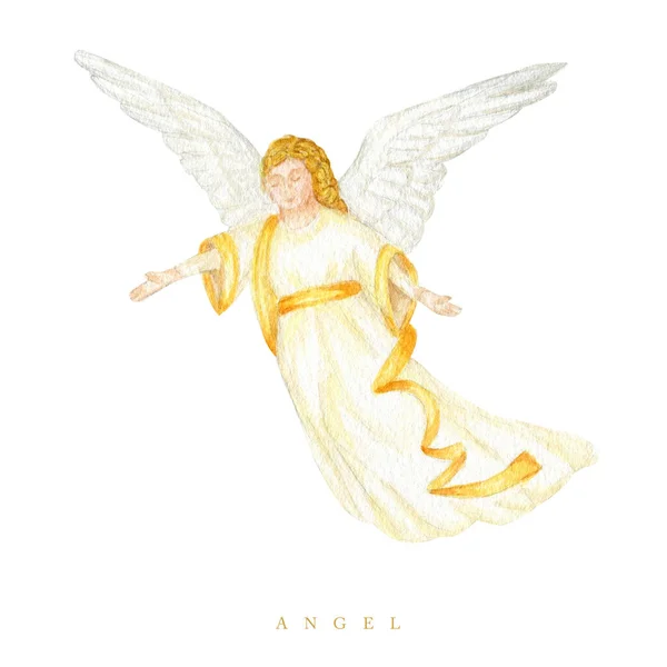 圣诞天使水彩画 基督教耶稣降生天使与翅膀隔离在白色背景 宗教洗礼邀请设计 图库图片