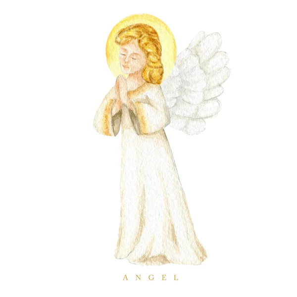 Kerst Engel Aquarel Illustratie Christelijke Geboorte Engel Met Vleugels Geïsoleerd — Stockfoto