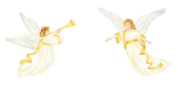 Boże Narodzenie Anioły Zestaw Akwarela Ilustracja Christian Narodzenia Anioł Skrzydłami — Zdjęcie stockowe