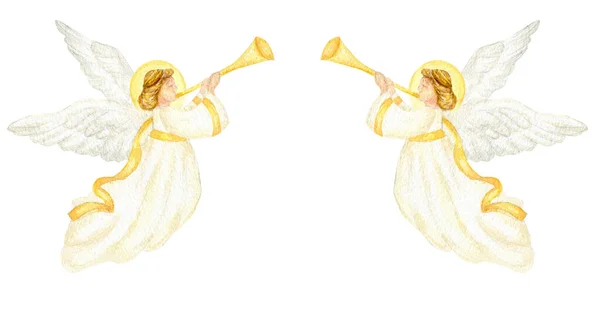 Angeli Natale Set Acquerello Illustrazione Angelo Presepe Cristiano Con Ali — Foto Stock