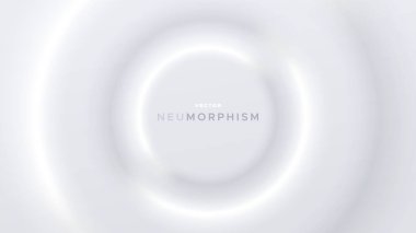 Yuvarlak şekilli neumorfik parlak tasarım. Hafif, yumuşak, berrak ve basit neo-morfizm vektör çizimi. Pankart, poster, sunum için kopyalama alanı olan zarif soyut arkaplan.