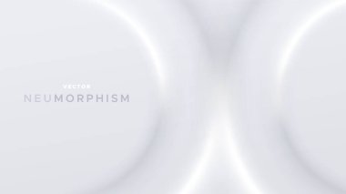 Yuvarlak şekilli neumorfik parlak tasarım. Hafif, yumuşak, berrak ve basit neo-morfizm vektör çizimi. Pankart, poster, sunum için kopyalama alanı olan zarif soyut arkaplan.