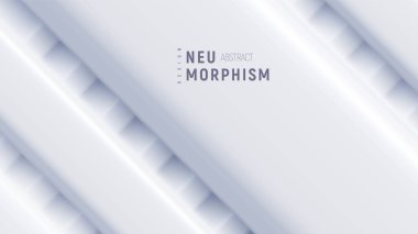 Üst manzara podyumu, neumorfik parlak tasarım. Beyaz çıtalardan 3 boyutlu dekoratif yüzey. Hafif, yumuşak, net ve basit vektör çizimi. Kopyalama alanı olan zarif soyut arkaplan.