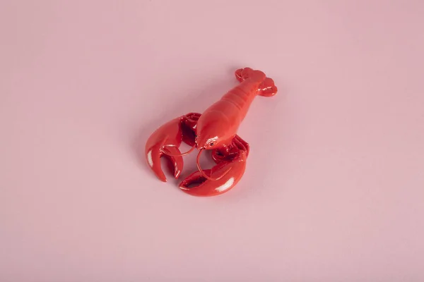 Uma Lagosta Vermelha Sobre Fundo Rosa Fotografia Vida Imóvel Cor — Fotografia de Stock