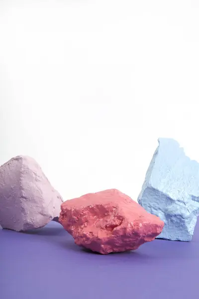 Paint Stones Pebbles Pink Salmon Blue Pastel Shades Isolated White — Stock Photo, Image