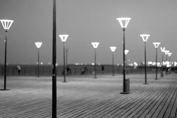 Luces Calle Led Noche Con Lámparas Ahorro Energía Para Belleza — Foto de Stock