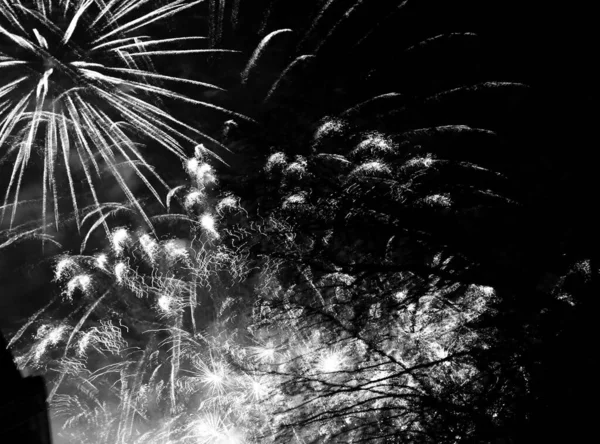 Burst Kleurrijk Vuurwerk Nacht Donkere Hemel Mooie Vuurwerk Voor Vakantie — Stockfoto