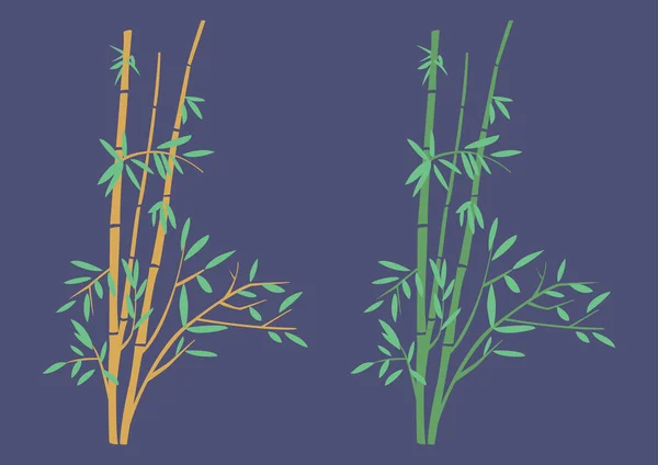 緑の竹の棒と暗い背景に葉 シルエットベクトルイラスト — ストックベクタ