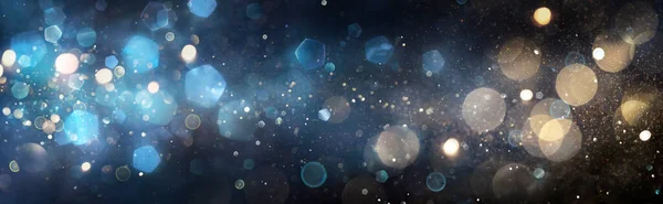 Goldene Und Blaue Defokussierte Lichter Abstrakten Hintergrund Weihnachten Glitzert Der — Stockfoto